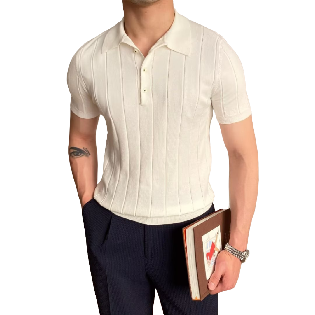 Men's Polos – cream knitted polo shirt, old money style