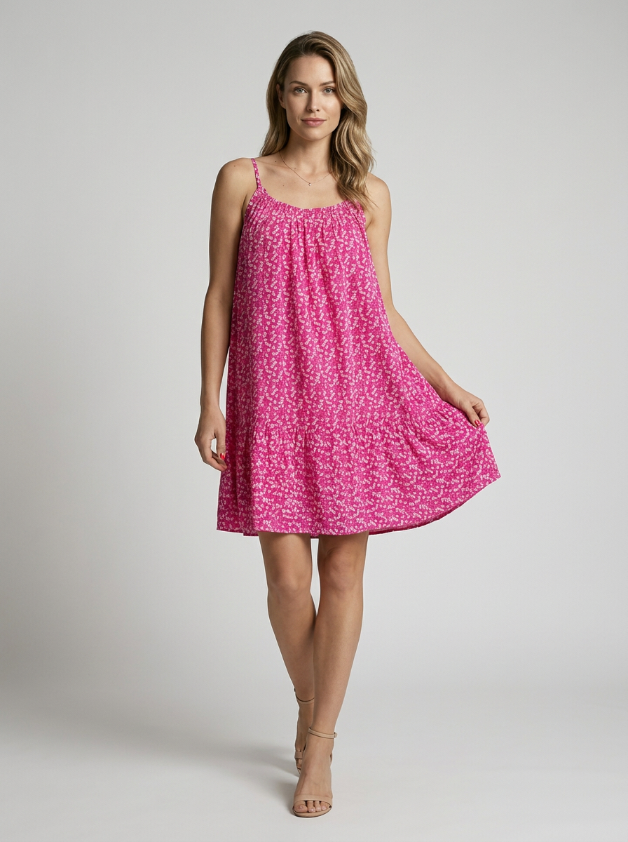 Women's pink loose fit floral dress with light airy cut