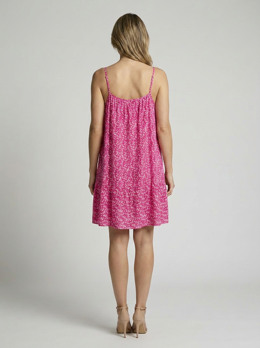 Women's pink loose fit floral dress with light airy cut
