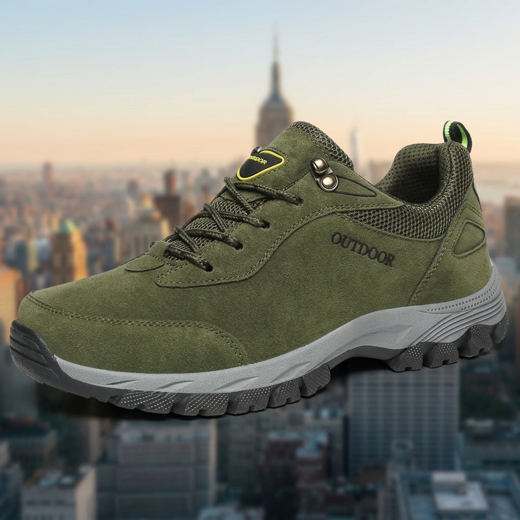 Men's camel trail hiking shoes with suede mesh upper and grip sole