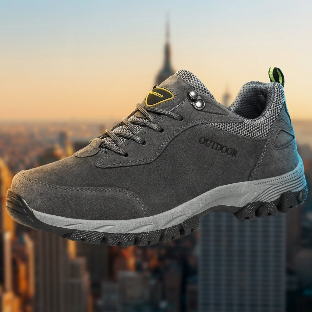 Men's camel trail hiking shoes with suede mesh upper and grip sole