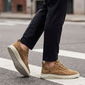 Men's brown retro suede sneakers with classic lace-up front