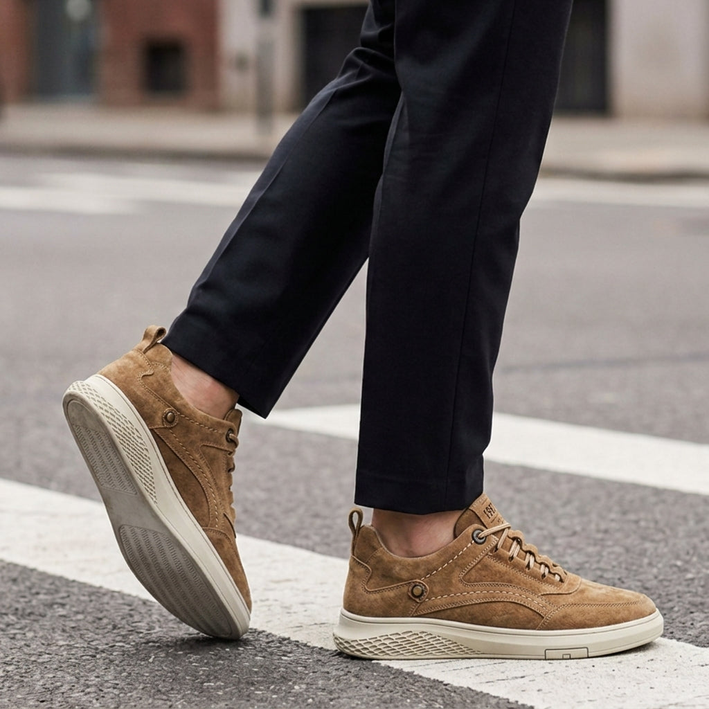 Men's brown retro suede sneakers with classic lace-up front