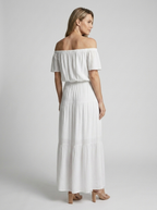 Women's white off-shoulder maxi dress with bardot neckline