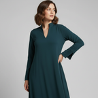Women's green minimalist maxi dress with v-neck and collar