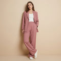 Women's pink blazer and trouser two piece set with tailored fit