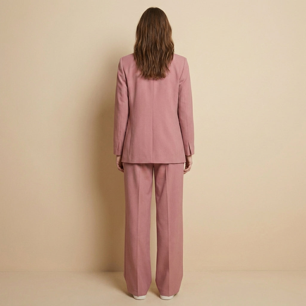 Women's pink blazer and trouser two piece set with tailored fit