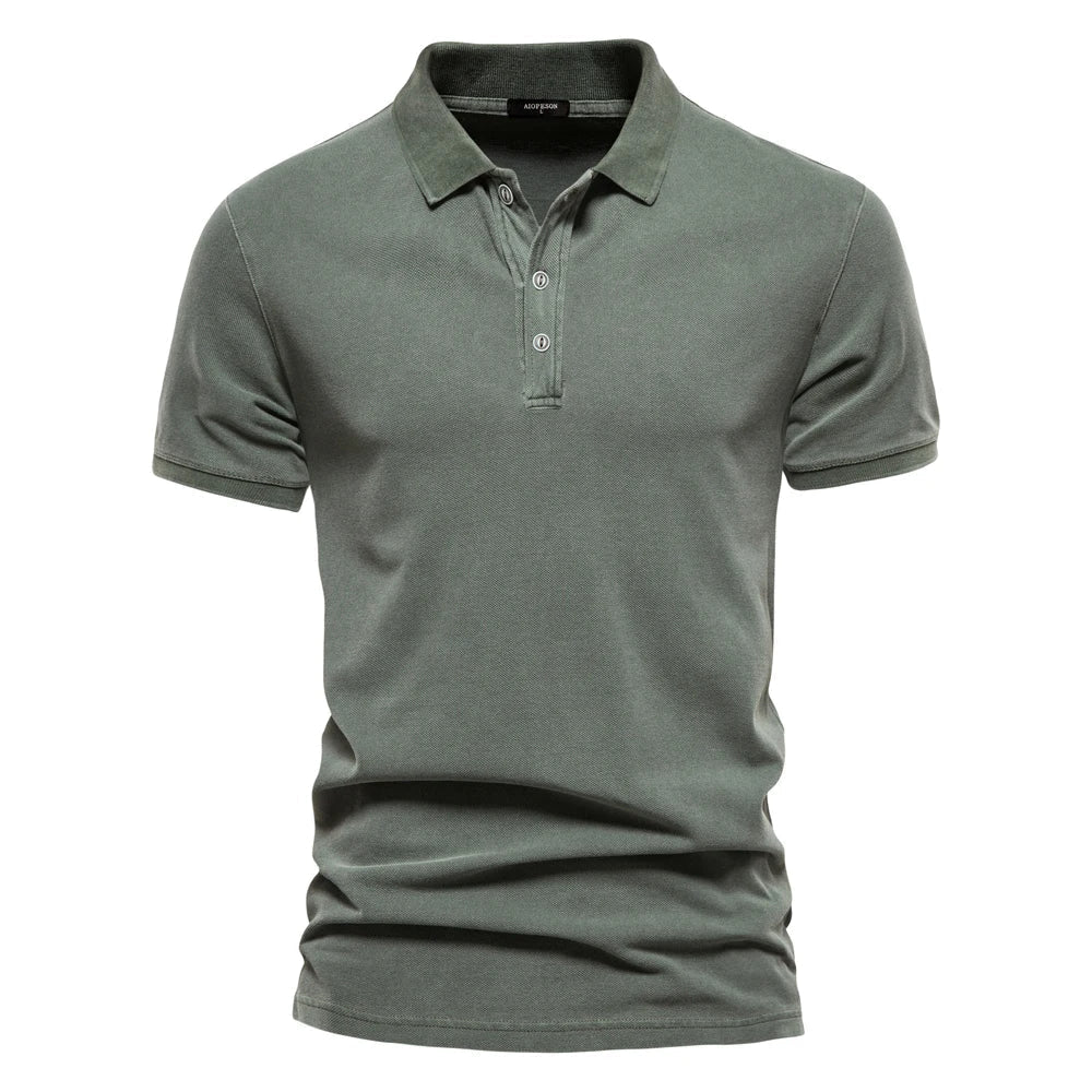 Men's green classic polo shirt with ribbed collar