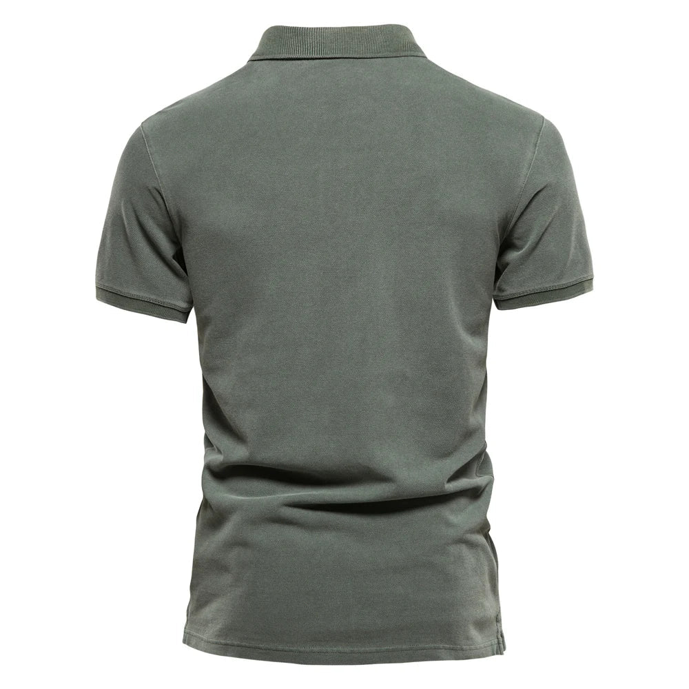 Men's green classic polo shirt with ribbed collar