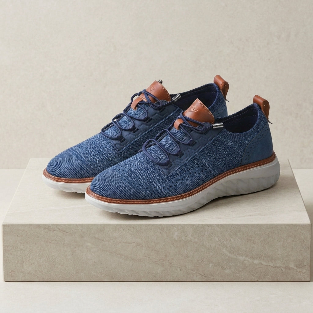 Men's midnight navy lightweight mesh knit sneakers with cushioned sole