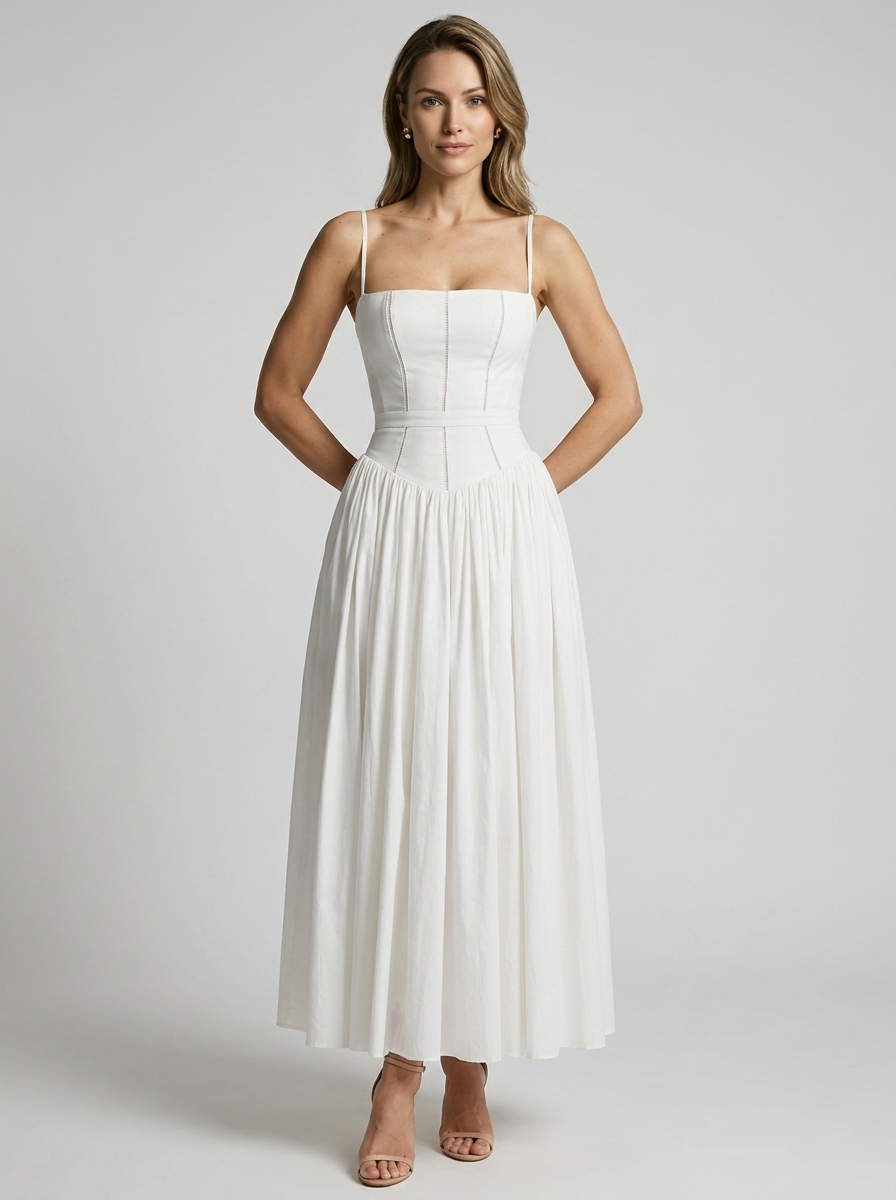 Women's cream floral corset midi dress with sweetheart neckline