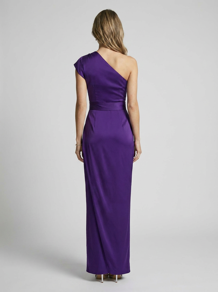 Women's purple one-shoulder maxi dress with side slit