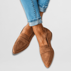 Women's khaki soft suede slip-on loafers with cushioned insole