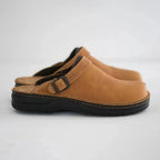 Men's brown faux leather moccasin slippers with non-slip sole