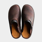 Men's brown faux leather moccasin slippers with non-slip sole