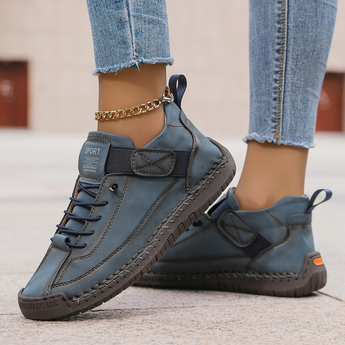 Women's beige comfort sneakers with adjustable strap and breathable upper