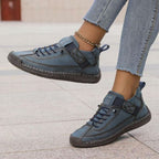 Women's beige comfort sneakers with adjustable strap and breathable upper
