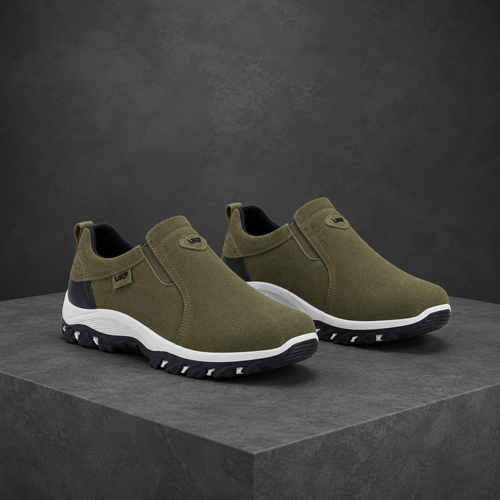 Men's camel slip-on outdoor sneakers with grip rubber outsole