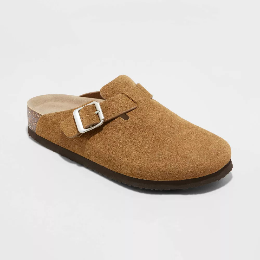Taupe cushioned comfort slides with contoured ergonomic footbed