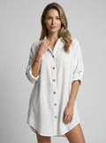 Women's white long sleeve shirt dress with notched collar