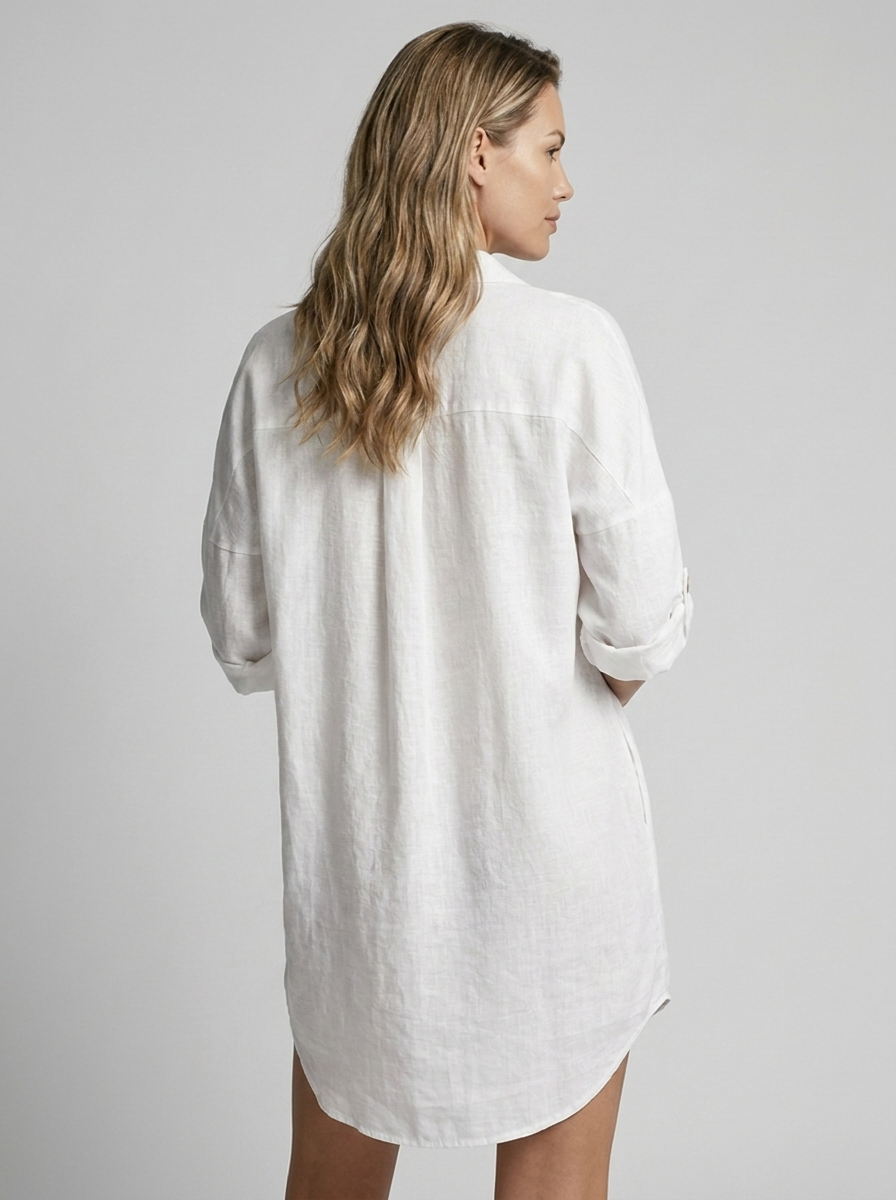Women's black long sleeve shirt dress with notched collar