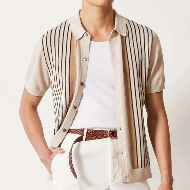 Men's retro knitted polo top with fine knit and classic collar