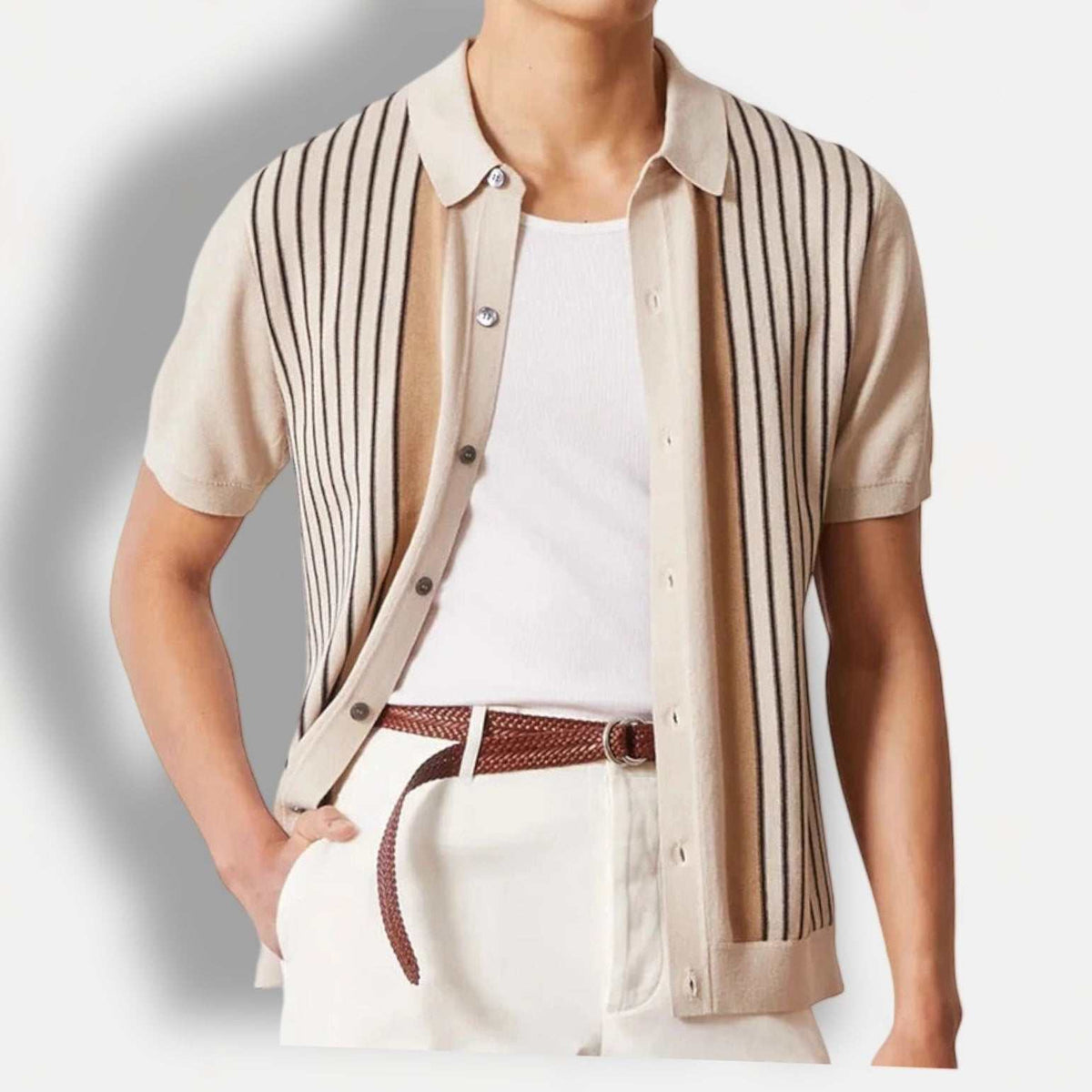 Men's retro knitted polo top with fine knit and classic collar