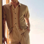 Men's retro knitted polo top with fine knit and classic collar