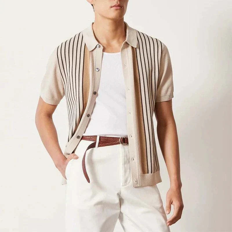 Men's retro knitted polo top with fine knit and classic collar