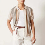 Men's retro knitted polo top with fine knit and classic collar