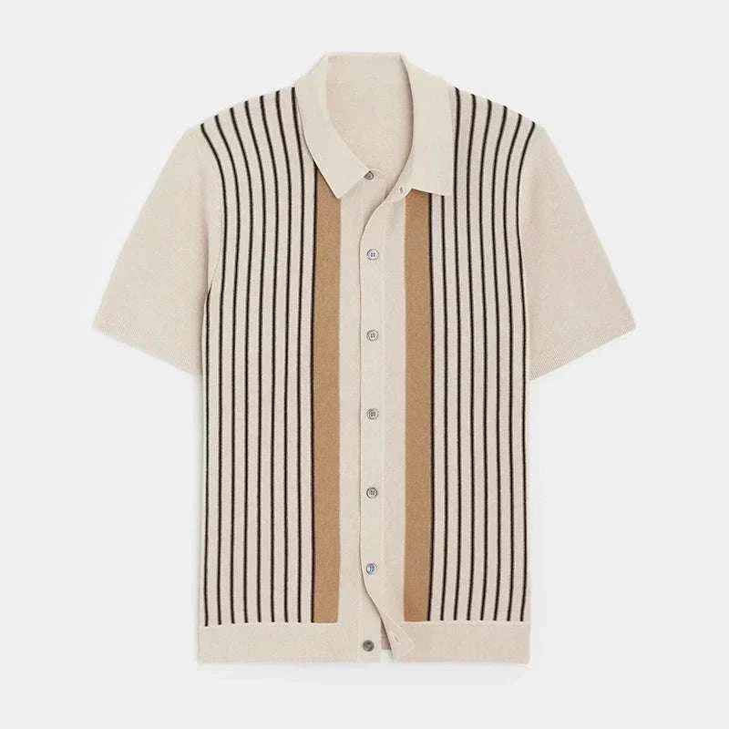 Men's retro knitted polo top with fine knit and classic collar