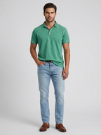 Men's blue casual polo shirt with vintage wash finish