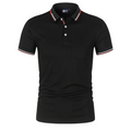 Men's black cotton polo shirt with contrast trim and ribbed collar