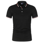 Men's black cotton polo shirt with contrast trim and ribbed collar