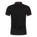 Men's black cotton polo shirt with contrast trim and ribbed collar
