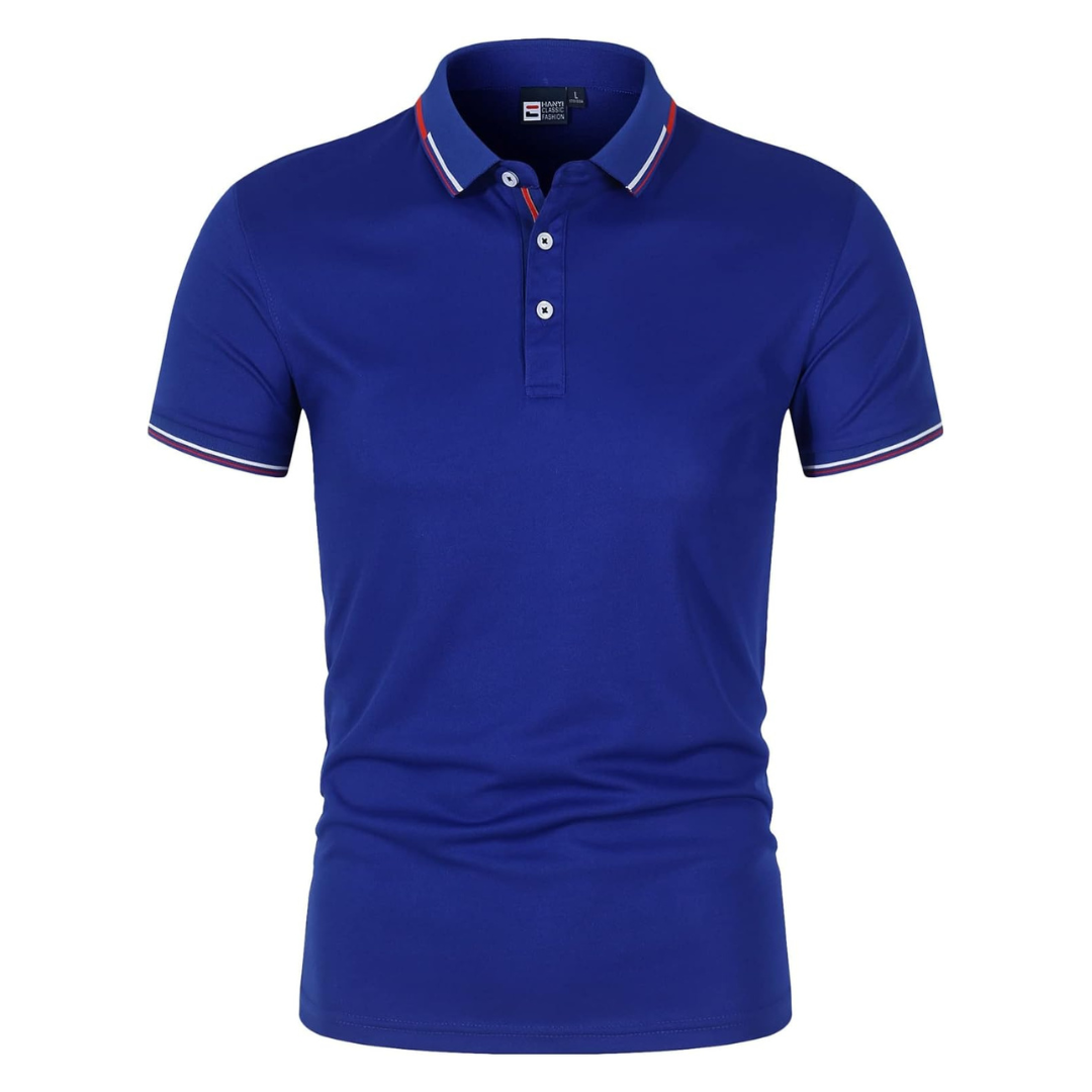 Men's black cotton polo shirt with contrast trim and ribbed collar