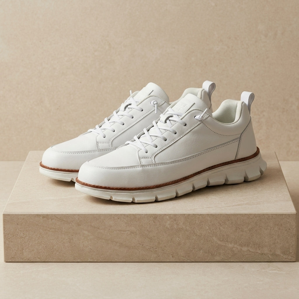 Men's midnight navy leather look casual sneakers with lace-up front