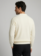 Men's grey long sleeve knitted polo shirt with ribbed collar
