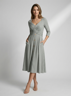 Women's grey a-line dress with cross detail bodice