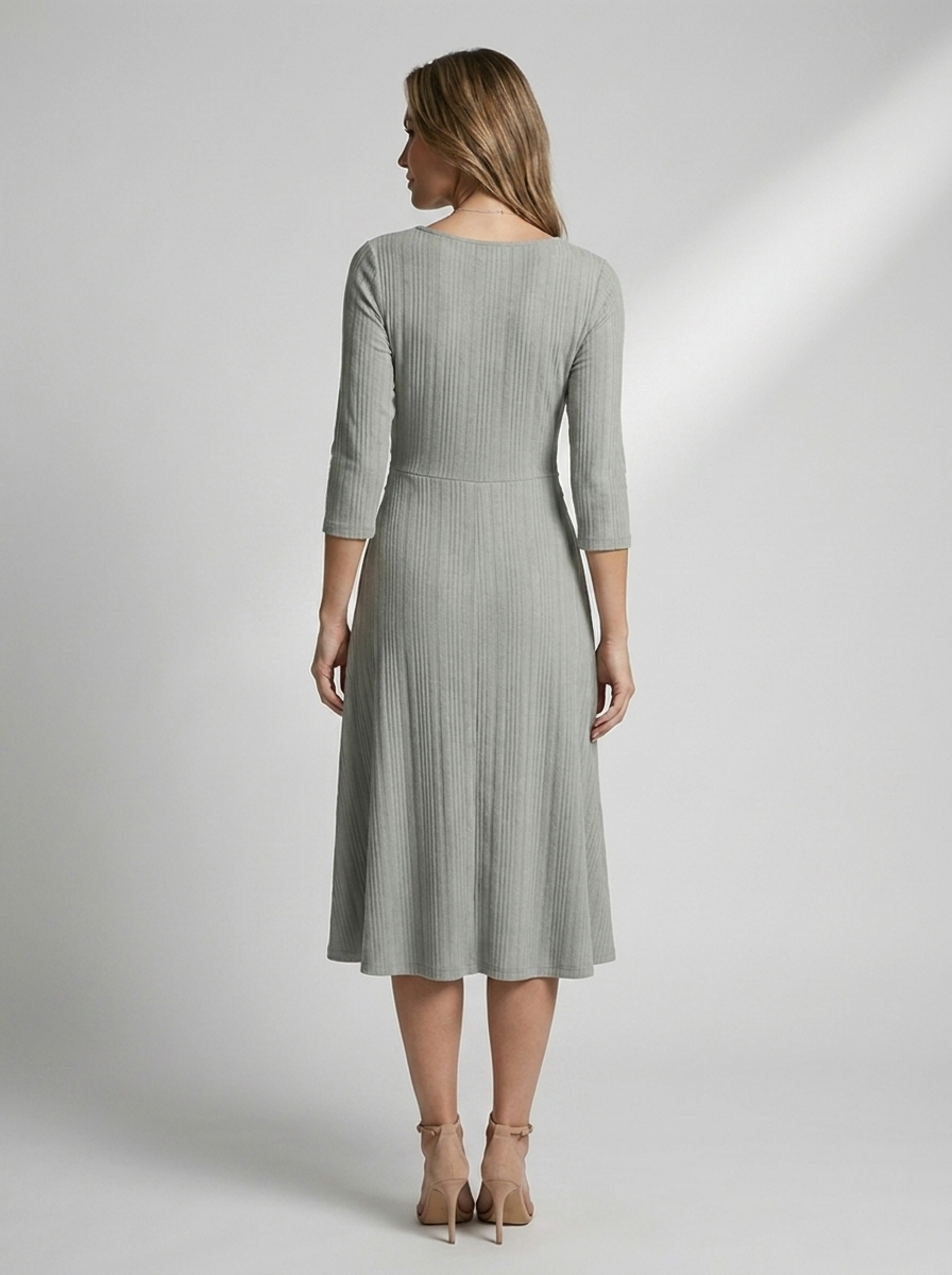 Women's grey a-line dress with cross detail bodice