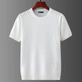 Men's white knitted cotton t-shirt with fine knit texture