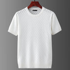 Men's white knitted cotton t-shirt with fine knit texture