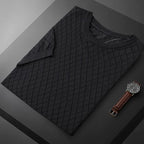 Men's black knitted cotton t-shirt with fine knit texture