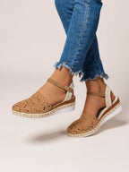 Women's brown espadrille wedge sandals with adjustable ankle strap