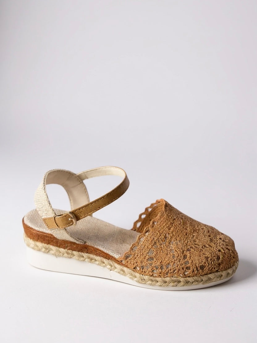Women's brown espadrille wedge sandals with adjustable ankle strap