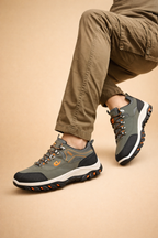 Men's brown trail hiking shoes with grip outsole and mesh upper