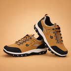 Men's brown trail hiking shoes with grip outsole and mesh upper