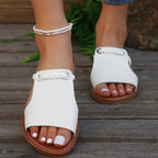 Women's ivory boho braided strap flat sandals with adjustable buckle