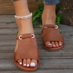 Women's ivory boho braided strap flat sandals with adjustable buckle