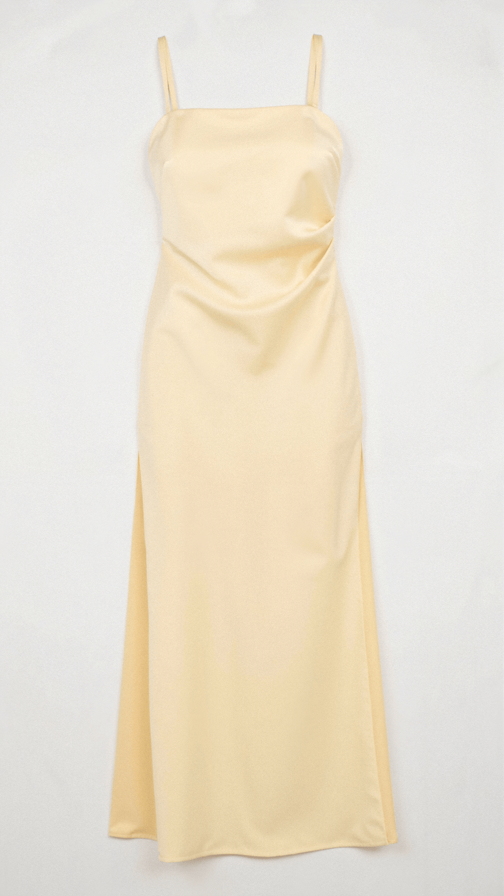 Women's rose satin evening slip dress with draped bodice